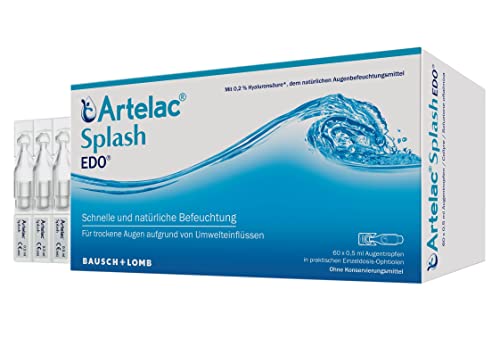 Artelac Splash EDO Augentropfen: Augenbefeuchtung mit Hyaluronsäure für trockene Augen, Benetzung und Nachbenetzung von Kontaktlinsen, 60 x 0,5 ml