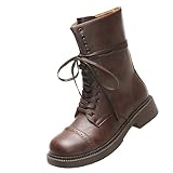 Damen Warm Stiefeletten Mit Schnürung Ankle Boots Halbhoch Winterstiefel Stylisch & Praktisch Mittelhoher Lederstiefel Freizeit Stiefel Hoher Damenstiefel Einfarbige Halbstiefel Schlupfschuhe