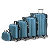 LALAHO Kofferset 5 teilig mit Kosmetikkoffer, Hartschalen Koffer Set aus ABS, Reisekoffer Set, Gepäckset mit Schminkkoffer & Handgepäck, Marineblau