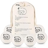 6 x Trocknerbälle für Wäschetrockner, 7cm 100% reiner Schafwolle Trocknerbälle Daunen Daunenjacke, Natürliche Weichspüler Trocknerball, Antistatisch Trocknungszeit Verkürzt, mit Aufbewahrungstasche