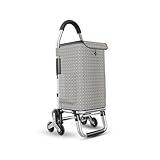 GLMGBP Zusammenklappbarer Einkaufswagen mit 6 Rädern und isolierter Kühltasche, leicht, wasserdicht, abnehmbar, Treppensteigerwagen für Lebensmittel, Schachbrettmuster