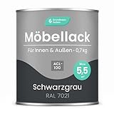 Grundmann Möbellack ACL 100 - Schwarzgrau 0,7 Kg - Lösemittelfrei & Geruchsarm - 4in1 Möbelfarbe inkl. Grundierung - Innen und Außen - Für Holz, Metall & Kunststoff - RAL 7021 Schwarzgrau