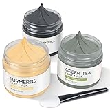 Gesichtsmaske, Kurkuma Tonerde Maske, Totes Meer Maske, Grüner Tee Gesichtsmaske, Masken-Set für Tiefenreinigung, Mitesser, Akne und Ölkontrolle, 3x70g