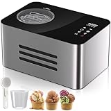 Vpcok Direct Eismaschine mit Kompressor 2L Speiseeisbereiter 150W 4-in-1 Selbstkühlende Eiscrememaschine aus Edelstahl mit 4 Herstellungsmodi, LED Touch Panel für Eiscreme, Frozen Yoghurt & Sorbets