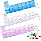 3 Stück Tablettenbox 7 Tage, Klein Pillendose Große Fächer, Handlicher und Feuchtigkeitsbeständiger Medikamentenbox, Medikamentendosierer für Vitamine Nahrungsergänzungsmittel und Medikamente