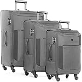 FERGÉ Kofferset Weichschale 3 teilig leicht erweiterbar Saint-Tropez Reisekoffer Trolley-Set (Handgepäck, L, XL) 3er Set Stoff-Koffer Roll-Koffer 4 Rollen Stretch-Flex grau