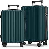 SHOWKOO Kofferset 2 Teilig Hartschale 65cm+75cm Erweiterbar Ultraleicht Polycarbonat Haltbar Reisekoffer Trolley Handgepäck Sets mit TSA Schloss und 4 Rollen, L und XL -Dunkel Grün