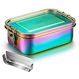 G.a HOMEFAVOR Edelstahl Brotdose Bento Box Auslaufsicher Metall Lunchbox 800ml mit Herausnehmbarer Trennwand Vesperdose, Galvanisierung Regenbogenfarbe Brotzeitdose