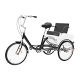 KumuJ 20 Zoll Dreirad für Erwachsene, 3 Rad Fahrrad mit Kindersitz & Einkaufskorb Tricycle für Erwachsene und Senioren,Schaltung Dreirad für Einkaufen, Picknicks, Reisen (Schwarz)