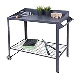 Metall Pflanztisch auf Rollen - 90 x 55 cm - Gärtnertisch mit Gitterablage - Garten Arbeitstisch Blumentisch Outdoor Arbeitsplatte mit Ablage rollbar