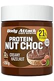 Body Attack Protein Nut Choc, Creamy Hazelnut, 250 g, Nuss-Nougat-Creme mit 21% Protein, Schokocreme ohne Zuckerzusatz. Palmölfrei und mit echten Haselnüssen