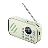 Sefdrert Tragbares FM-Radio, wiederaufladbar, klein, kabellos, Bluetooth-Lautsprecher, Surround-Stereo-Sound, USB, Vintage-Radio, Hellgrün