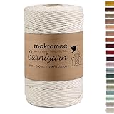 GARNIYARN Premium Macrame Garn – Weiches Baumwollseil für Makramee, DIY-Bastelprojekte, Wandbehänge, Pflanzenhänger und Wohnaccessoires (Natural, 200m)