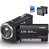 Delmodes Videokamera 2.7K Camcorder 56MP 16X Digitalzoom Vlogging Camera mit LED-Fülllicht für YouTube, 2.8' LCD Bildschirm Camcorder mit 32 GB SD-Karte, 2 Batterien