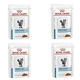 Royal Canin Veterinary Diet Feline Skin & Coat | 4er Pack | 4 x 12 x 85 g | Nassfutter für ausgewachsene Katzen | Feine Stückchen in Soße | Zur Unterstützung der Hautbarriere