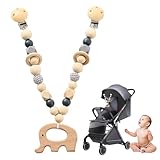 GYHWOFUL Kinderwagenkette Elefant aus Holz, Schlichtes Kinderwagenspielzeug für Babys, Natur Holz Kinderwagen Anhänger für Mädchen & Jungen, Baby Geschenk zur Geburt ab 0+ Monaten