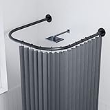 Eck-Duschvorhangstange, schwarzer Edelstahl, U-förmige Duschvorhangstange, verstellbare Stange, ausziehbar für Badezimmer, Bekleidungsgeschäft