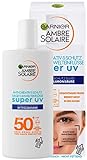 Garnier Antioxidatives Super UV-Sonnenschutz-Fluid mit LSF 50+, Leichte und nicht fettende Sonnencreme mit Hyaluronsäure, Ambre Solaire, 40 ml