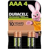 Duracell Akku AAA, wiederaufladbare Batterien AAA, 4 Stück, Unsere Nr. 1 - längste Haltbarkeit pro Aufladung, vorgeladen