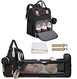 Fexkean Wickeltasche Rucksack Baby Wickelrucksäcke mit Großer Reisewindeltasche mit faltbarem Kinderbett mit Multifunktions Babytaschen Wickelauflage Babybettrucksack-Black