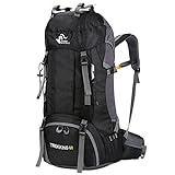 Bseash 60L Wasserdichter leichter Wanderrucksack mit Regenschutz, Outdoor Sport Tagesrucksack Reisetasche für Klettern Camping Reisen (Schwarz)