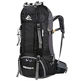 Bseash 60L Wasserdichter leichter Wanderrucksack mit Regenschutz, Outdoor Sport Tagesrucksack Reisetasche für Klettern Camping Reisen (Schwarz)