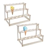 SUPERFINDINGS 2 Set Eiswaffel Display Ständer Mit 66 Löchern Holz Eiswaffelhalter 3 Ebenen Süßigkeiten Essen Waffelständer Gestell Für Party Geburtstag Hochzeit