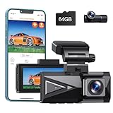 Dashcam Auto Vorne Hinten 4K + 4K Dual Autokamera mit 64GB SD Karte, 2160P 5GHz WiFi Dash Cam mit GPS, 3,16-Zoll IPS Bildschirm, APP, Nachtsicht,WDR,Weitwinkel,Parküberwachung,G-Sensor,Loop-Aufnahme