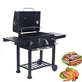 LIULIQ Outdoor-Smoker-BBQ-Grill, Tragbarer Holzkohlegrill Mit Rädern, Höhenverstellbarer Kohleschale, Zwei Klappbaren Seitentischen Und Regulierbarer Belüftung Für Gemütliches Beisammensein Im Freien