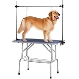 PawHut Trimmtisch Tierpflegetisch Schertisch Pflegetisch mit Unterkorb für Hunde höhenverstellbar klappbar Edelstahl Metall Blau 107 x 60 x 170 cm