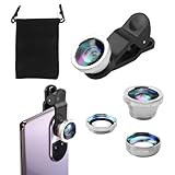 Handy Kamera Objektiv Set 3-in-1, Kamera-Adapter Clip-On Universal, Smartphone Objektiv mit 180°Fischaugenobjektiv + 0.67x Weitwinkel + Makroobjektiv, für den Meisten Smartphone (Silber)