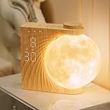 RETEYUNG Mondlampe, 3D Mondlicht mit 2 Wecker, RGB 8 Colors, Tageslichtwecker mit 10 Natürlicher Klang, Geschenke für Frauen Mädchen Jungen, Stimmungslicht für Schlafzimmer(Manuelle Rotation)