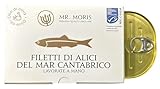 Mr. Moris® | Sardellenfilets aus dem Kantabrischen Meer in Olivenöl | Handgemachte | Kosher | MSC-zertifiziert aus nachhaltigem Fischfang | Im Premiumetui | 1 Packgun 120g