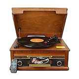 ZJFHEYUO Vinyl Playerge, Klassischer Retro-Plattenspieler, Plattenspieler im drahtlosen Verbindungsstil, Zur MP3-Aufnahme Natürliches Holzgrammophon