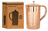TRAFAART Wasserkrug Aus Reinem Kupfer 1500 ML/50,7 Fl Oz Handgefertigt Silberner Touch Wasserkrug Zum Trinken Ayurveda Gesundheitliche Vorteile