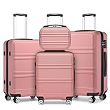 Kono Modisches Gepäck-Set mit 4 leichten ABS-Hartschalen-Trolley mit TSA-Schloss und 4 Spinnrollen, 30,5 cm, 50,8 cm, 61 cm, 71,1 cm, 4-teiliges Set, hautfarben, nude