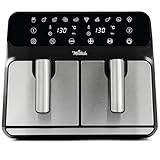 La Moustache - Heißluftfritteuse 8L mit 2 Separaten Körben, Ölfreie Fritteuse 1700W, 10 Programmen, Air Fryer Digital Control, Antihaftbeschichtete, Timer, Inkl. E-Book mit Rezepten (DuoFry Gray)