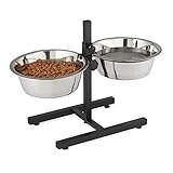 1 x Futterstation Hund, 4,5 l Edelstahlnäpfe, Napfständer höhenverstellbar HBT 42 x 61 x 29 cm, rutschfest, Silber