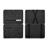 FuninCrea Herren Geldbörse Muschelzauber Karten Portemonnaie Herren mit 3 Kartenfächern und Münzfach mit Reißverschluss, Portmonee Herren Slim Mattes PU-Leder Kartenhalter Portemonnaie (Schwarz)