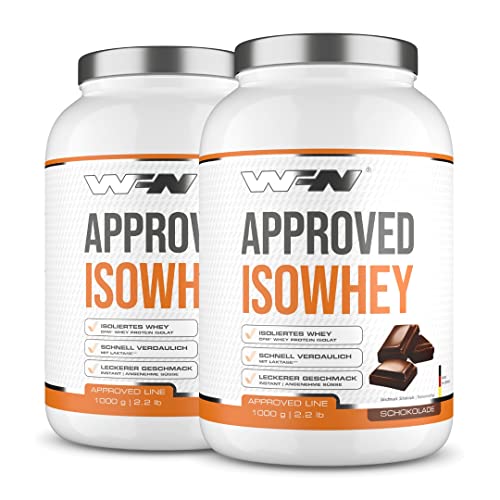 WFN Approved Isowhey - Schokolade - 2x 1 kg Dose - Laktosefreies Eiweißpulver - CFM Molkenproteinisolat - Sehr gut löslich - 66 Portionen - Made in Germany - Extern laborgeprüft