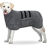 BASVII Hundebademantel aus Mikrofaser, Bademantel Hund Extra SaugfäHig und Schnell Trocknendes mit Klettverschluss und Verstellbarem Schrumpfband, für Große Mittel und Kleine Hunde