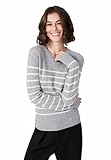 Style & Republic Kaschmir Pullover-Damen elegant aus 100% Cashmere - Dein kuscheliger Premium Strickpullover für stilvolle Herbst- & Winter-Momente - Grey White Stripes L