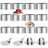 12 Stück Dessertringe und Speiseringe,Edelstahl Speiseringe mit Deckel und Sockel,8cm Runder Mousse Ring,Geeignet für Mousse und Kekse
