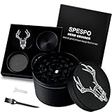 Spespo Grinder, 63mm Große Gewürzmühle, Kräutermühle mit Pollenschaber und Reinigungsbürste, 4-Schichtiges Metall Grinde, in premium schwarzer Geschenkbox (Deer)