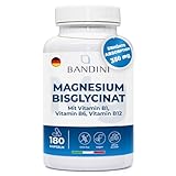 Bandini® Magnesium Bisglycinat | 350 mg Magnesiumchelat pro Dosis mit Vitaminen B1, B6, B12 | 180 vegane Kapseln, 2 Monate | Gegen Stress, Müdigkeit, Muskelschmerzen, Unterstützung von Nervensystem