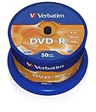 Verbatim DVD-R 16x Matt Silver 4.7GB, 50er Pack Spindel, DVD Rohlinge beschreibbar, 16-fache Brenngeschwindigkeit & Hardcoat Scratch Guard, DVD-R Rohlinge, DVD leer, Rohlinge DVD