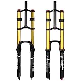 splumzer Fahrrad Federgabel 26/27.5/29' für Mountainbike DH Air Double Shoulder Downhill Abseilen Stoßdämpfer Straight Tube Ultralight Fahrrad Stoßdämpfer Zugstufeneinstellung (Gold, 27,5 Zoll)