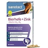 sanotact Bierhefe + Zink • 60 Tabletten Haut Haare Nägel Vegan • Haar Vitamine mit Bierhefe, Zink, Biotin, B12, B6 • Hochwirksame Intensiv-Schönheitsformel