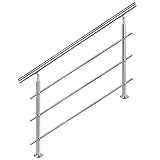 FINEUNAN Edelstahl Handlauf Geländer für Treppen Brüstung Balkon mit 3 Querstreben - Innen und Außen Handlauf Geländer Treppengeländer Edelstahl Brüstung Balkon (150CM, 3 Querstreben)
