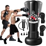 Boxsack Erwachsene 180cm, Qoosea Stehender Boxsack Aufblasbarer Trainingsboxsack mit Boxhandschuhe, für Teenagern und Erwachsenen Standboxsack Taekwondo Üben von Karate, Kickboxen,Taekwondo, MMA